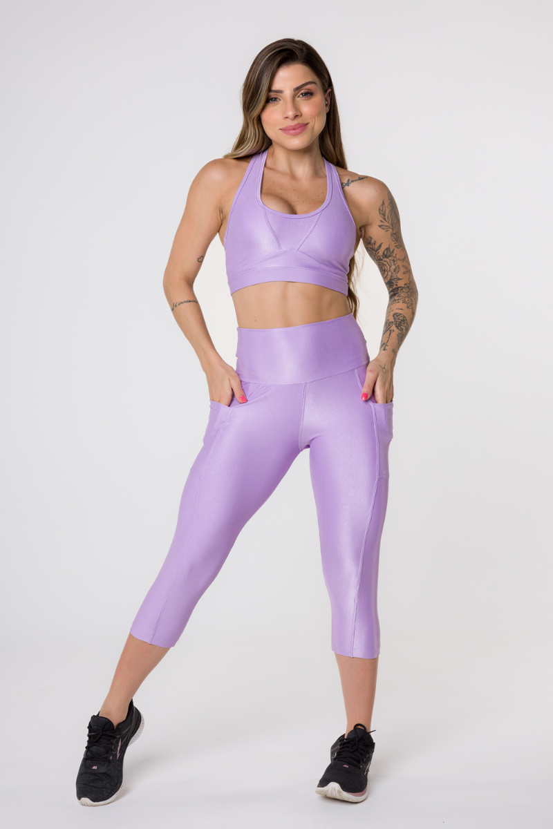 Calça Corsário Fitness Canelada Com Bolso na Lateral Harmonia