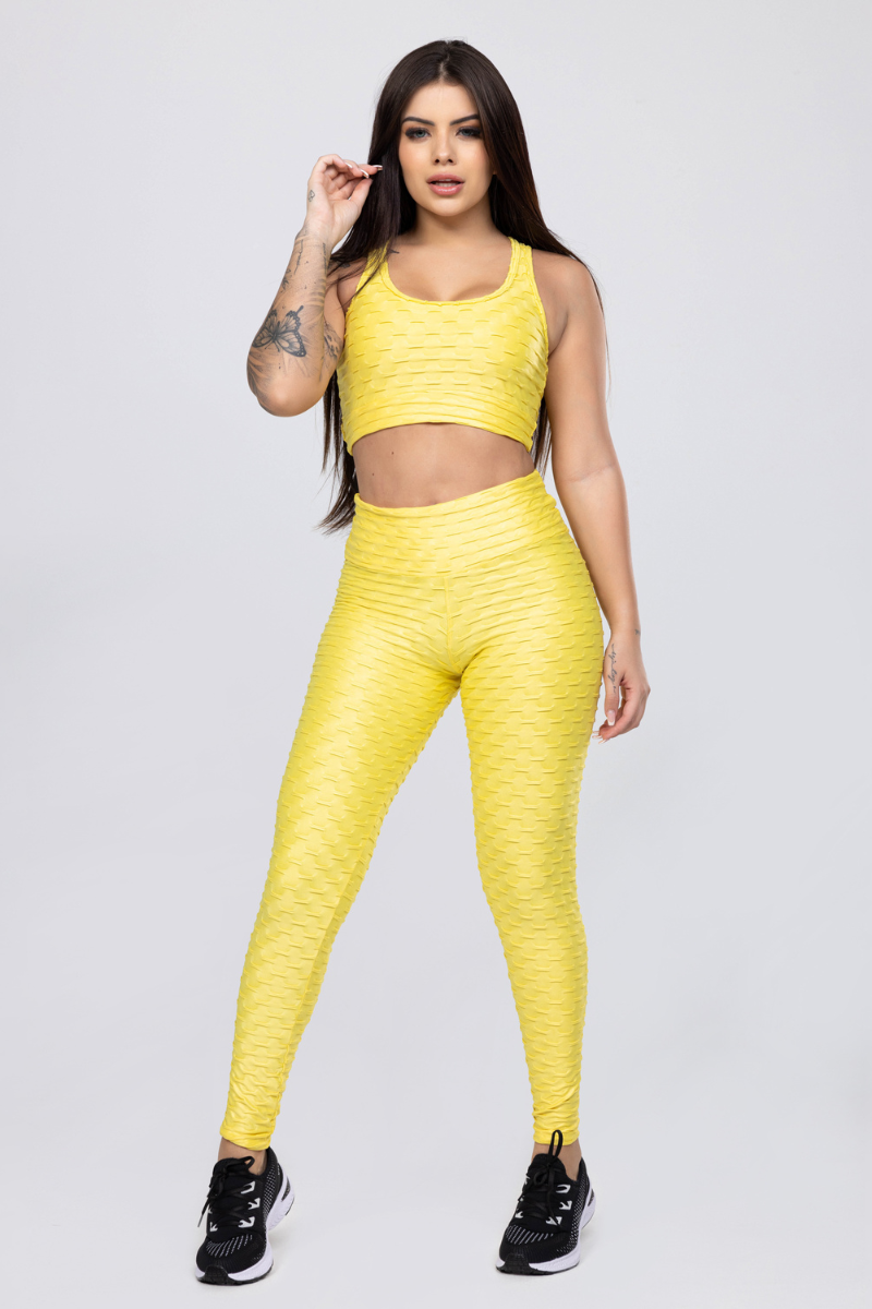 05 calca legging basica fitness alto relevo cirre amarelo