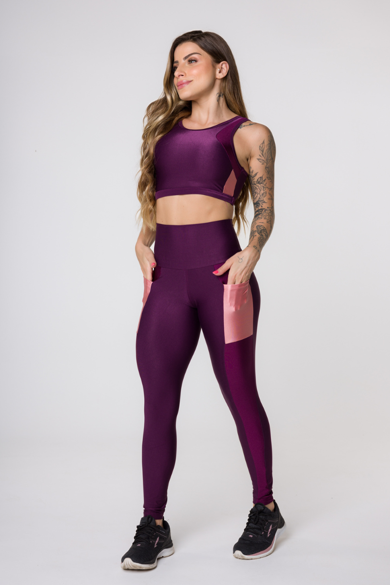 08 calca legging fitness canelada com metalic e bolso na lateral