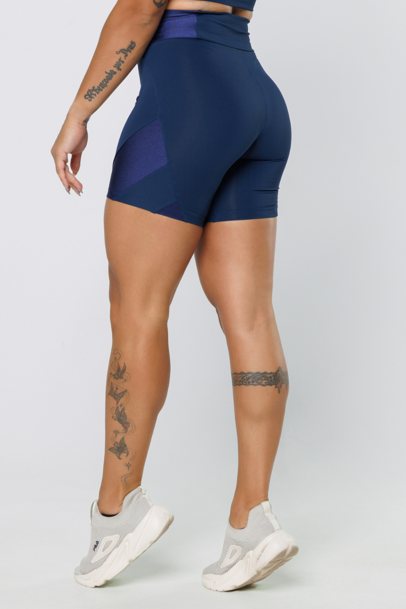 01 bermuda fitness poliamida com recortes metalic azul marinho