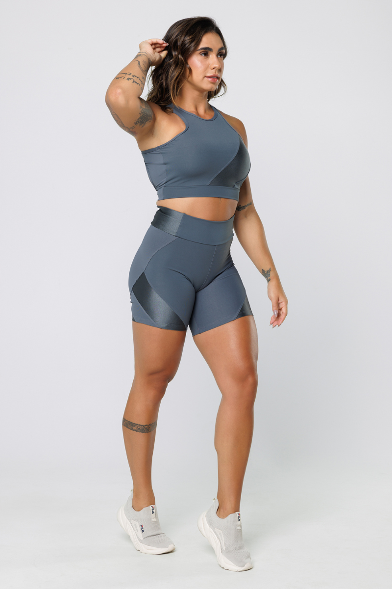 14 bermuda fitness poliamida com recortes metalic azul marinho