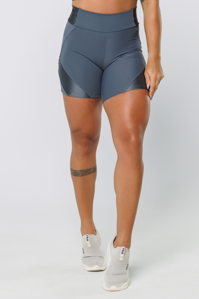 15 bermuda fitness poliamida com recortes metalic azul marinho