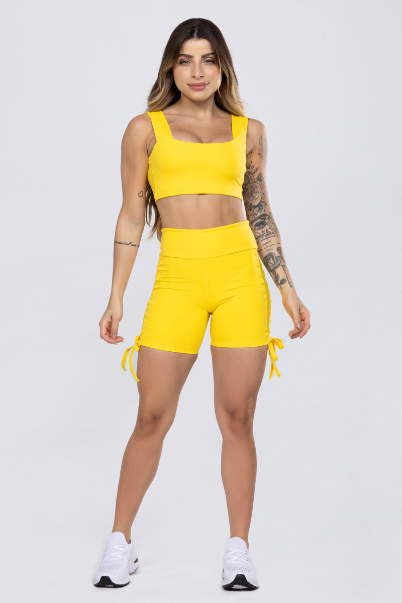 07 short fitness poliamida levanta bumbum amarelo com regulagem