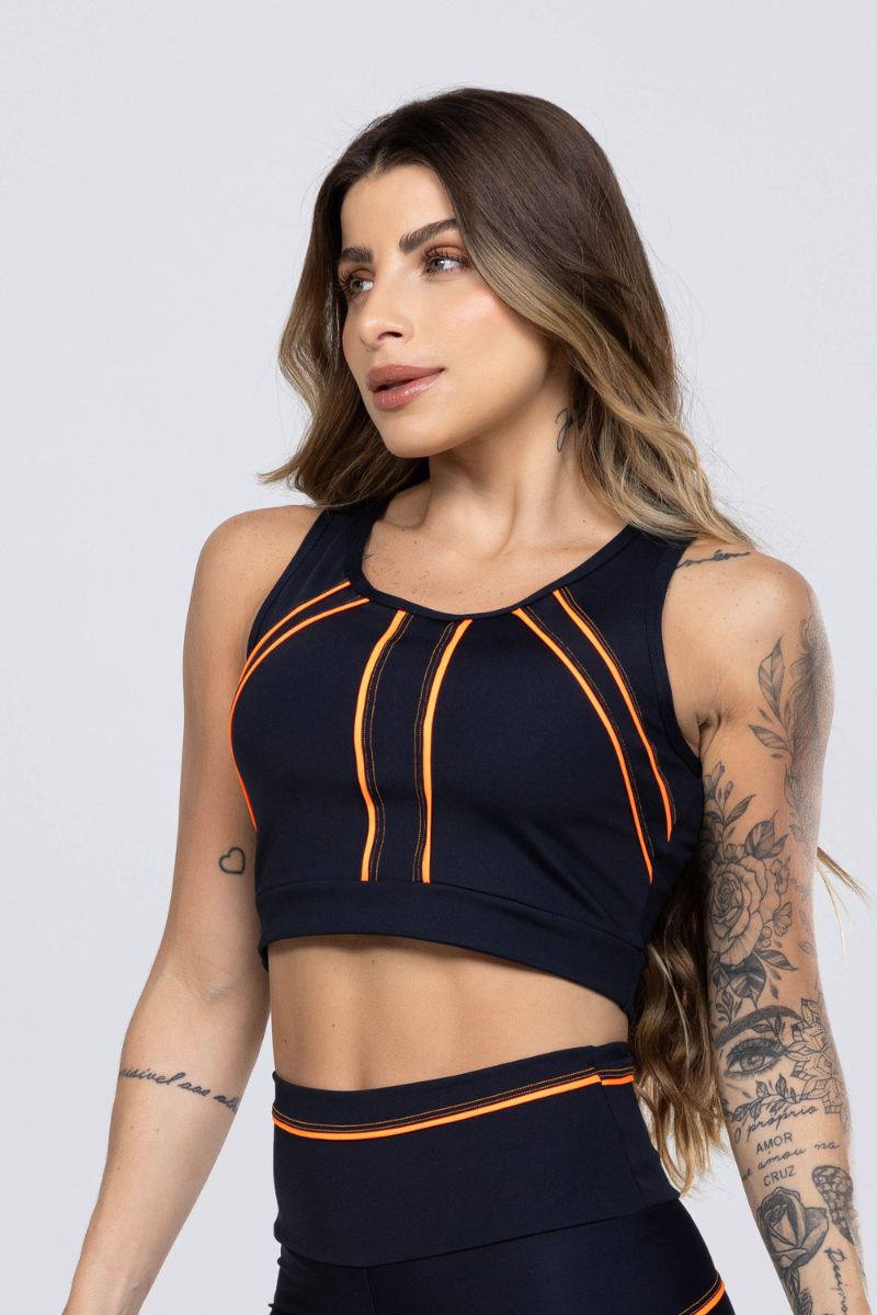 05 top nadador preto com recortes e vivo laranja