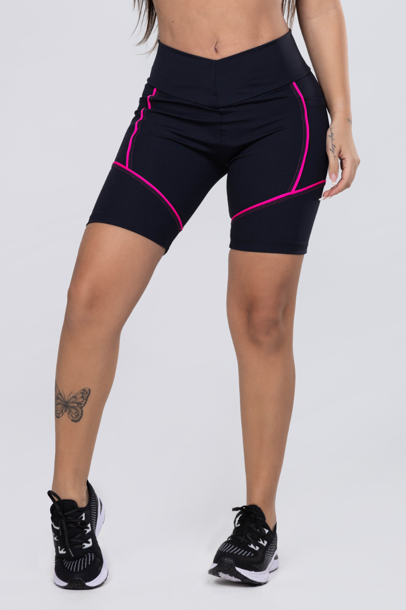 03 bermuda fitness poliamida preto com bolso lateral