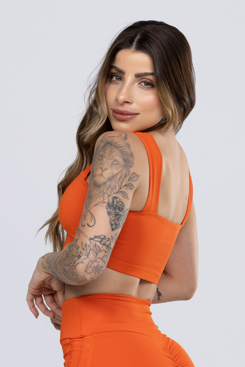 01 cropped top fitness poliamida faixa laranja