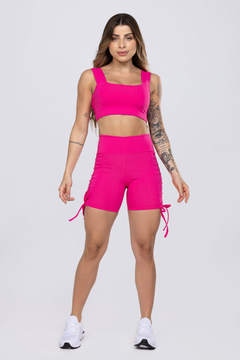 01 short fitness poliamida levanta bumbum rosa com regulagem