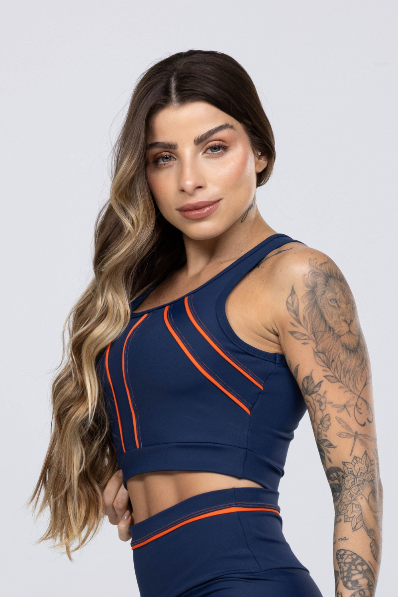 02 top nadador azul marinho com recortes e vivo laranja
