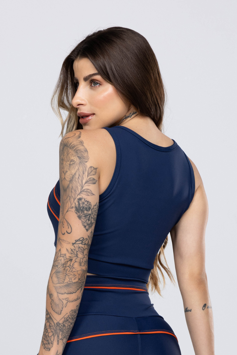 03 top nadador azul marinho com recortes e vivo laranja