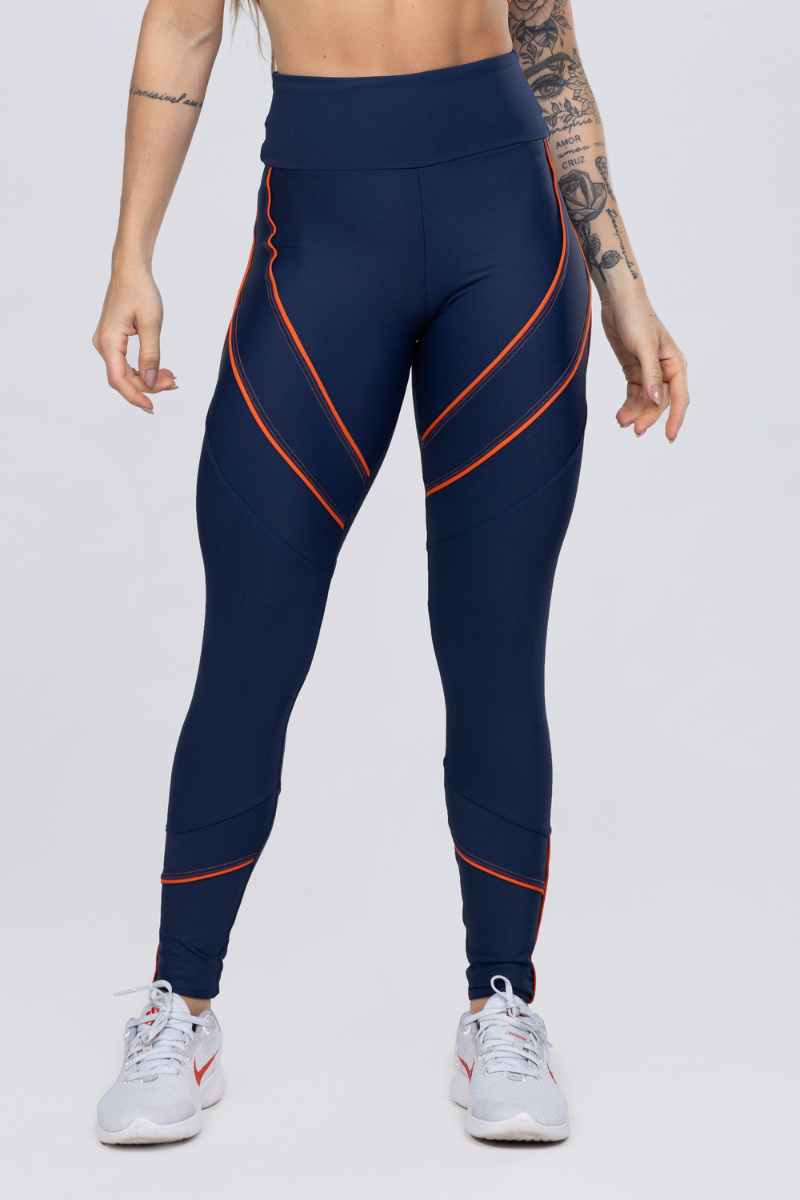 02 calca legging poliamida azul marinho com detalhes em vivo laranja