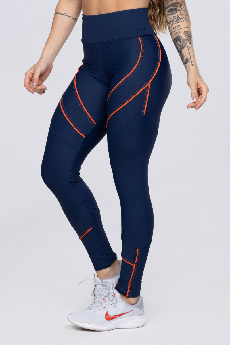 03 calca legging poliamida azul marinho com detalhes em vivo laranja