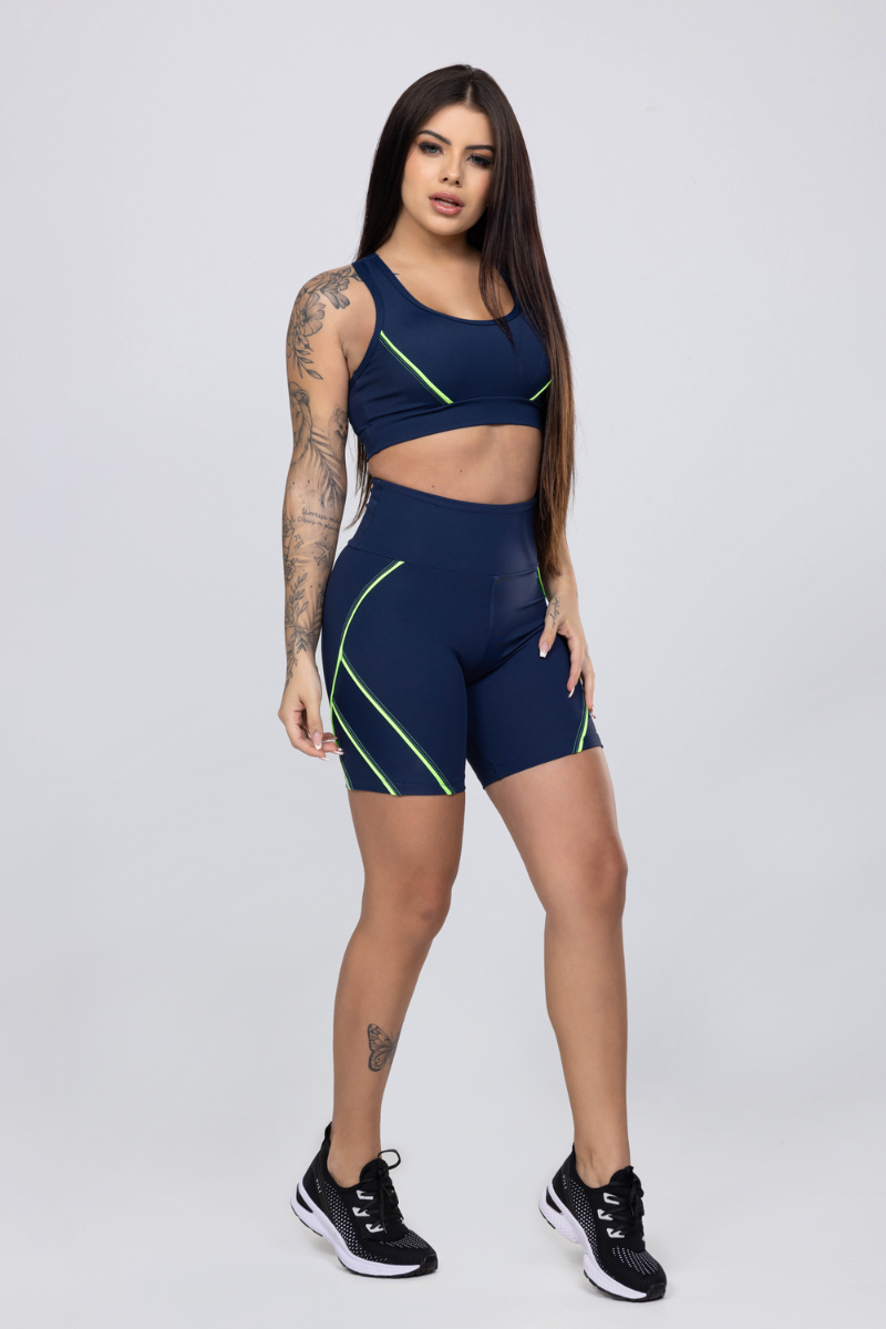 01 bermuda fitness poliamida azul marinho com detalhes em vivo