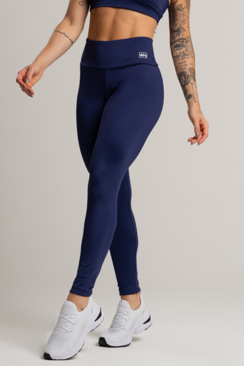 02 calca legging feminina fitness basica poliamida azul marinho