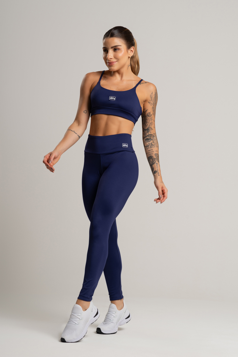 04 calca legging feminina fitness basica poliamida azul marinho