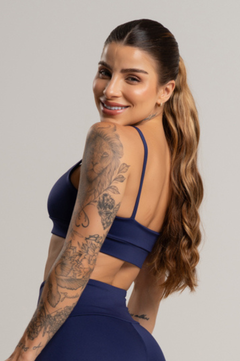 01 top feminino fitness basico poliamida azul marinho