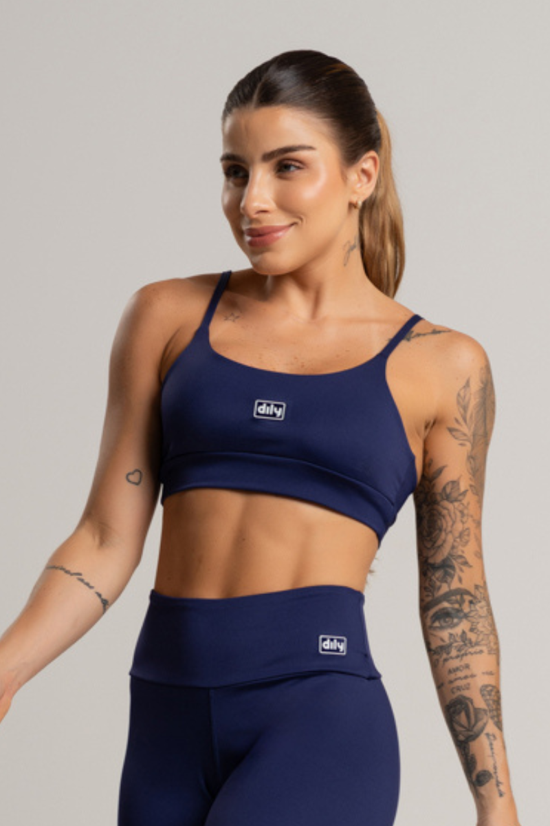 02 top feminino fitness basico poliamida azul marinho