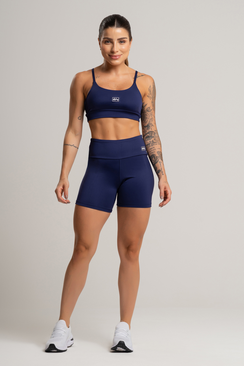 04 shorts fitness feminino basico poliamida azul marinho