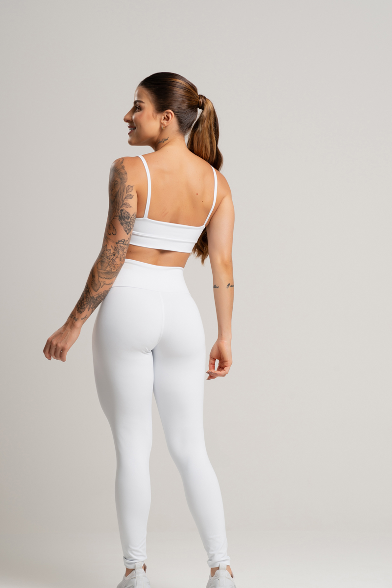 01 conjunto feminino fitness basico poliamida calca e top branco