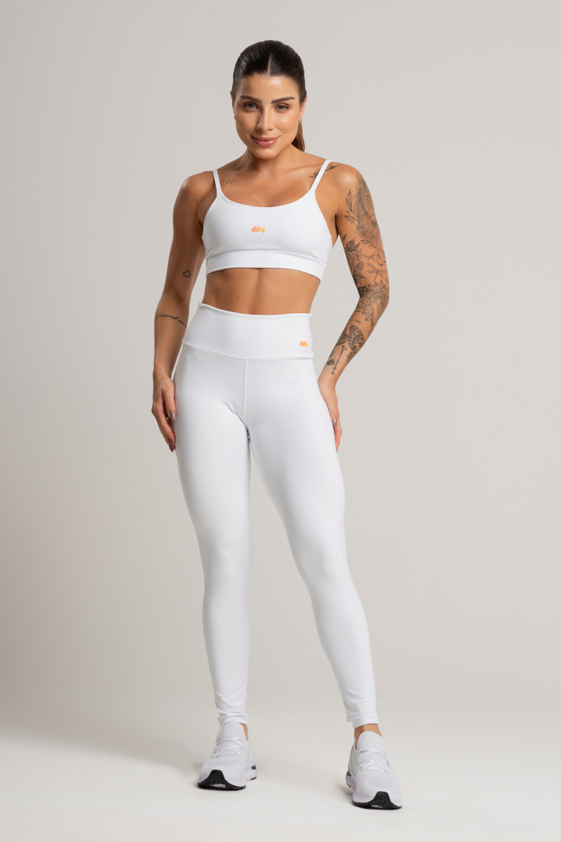 02 conjunto feminino fitness basico poliamida calca e top branco
