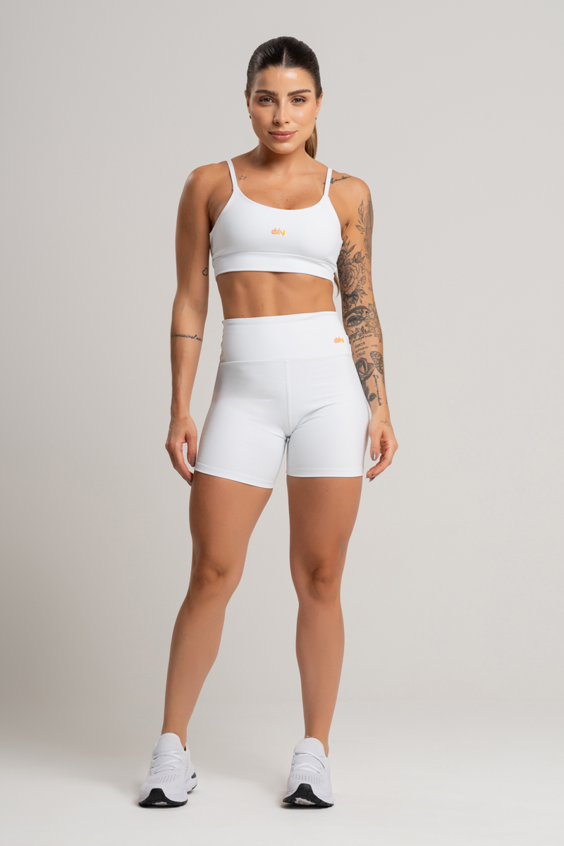 03 conjunto feminino fitness basico short e top branco