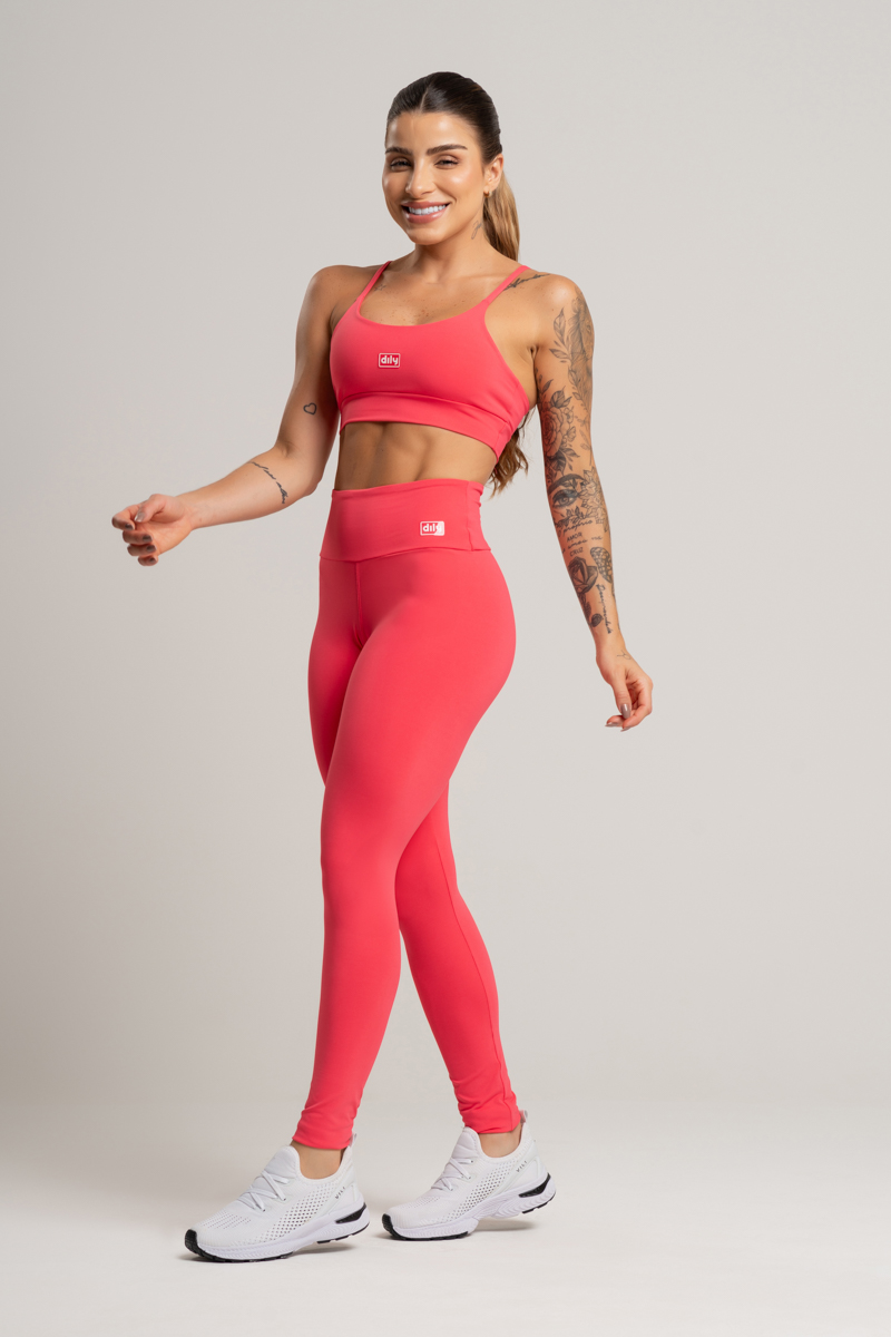 02 conjunto feminino fitness basico poliamida calca e top pitaya