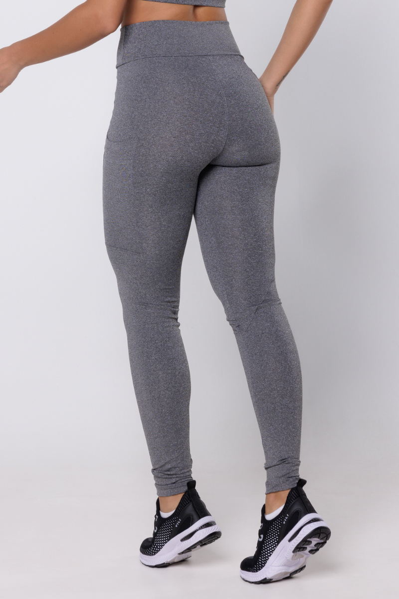 01 calca legging fitness com bolso na lateral poliester mescla marinho