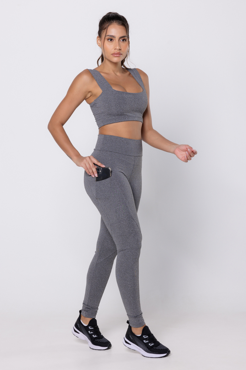 03 calca legging fitness com bolso na lateral poliester mescla marinho