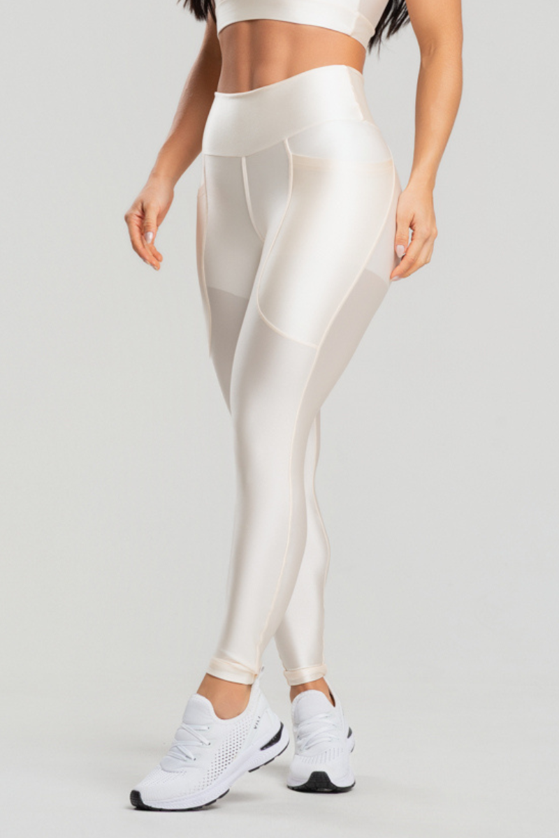 10 calca legging fitness poliamida metalic com bolsos off white