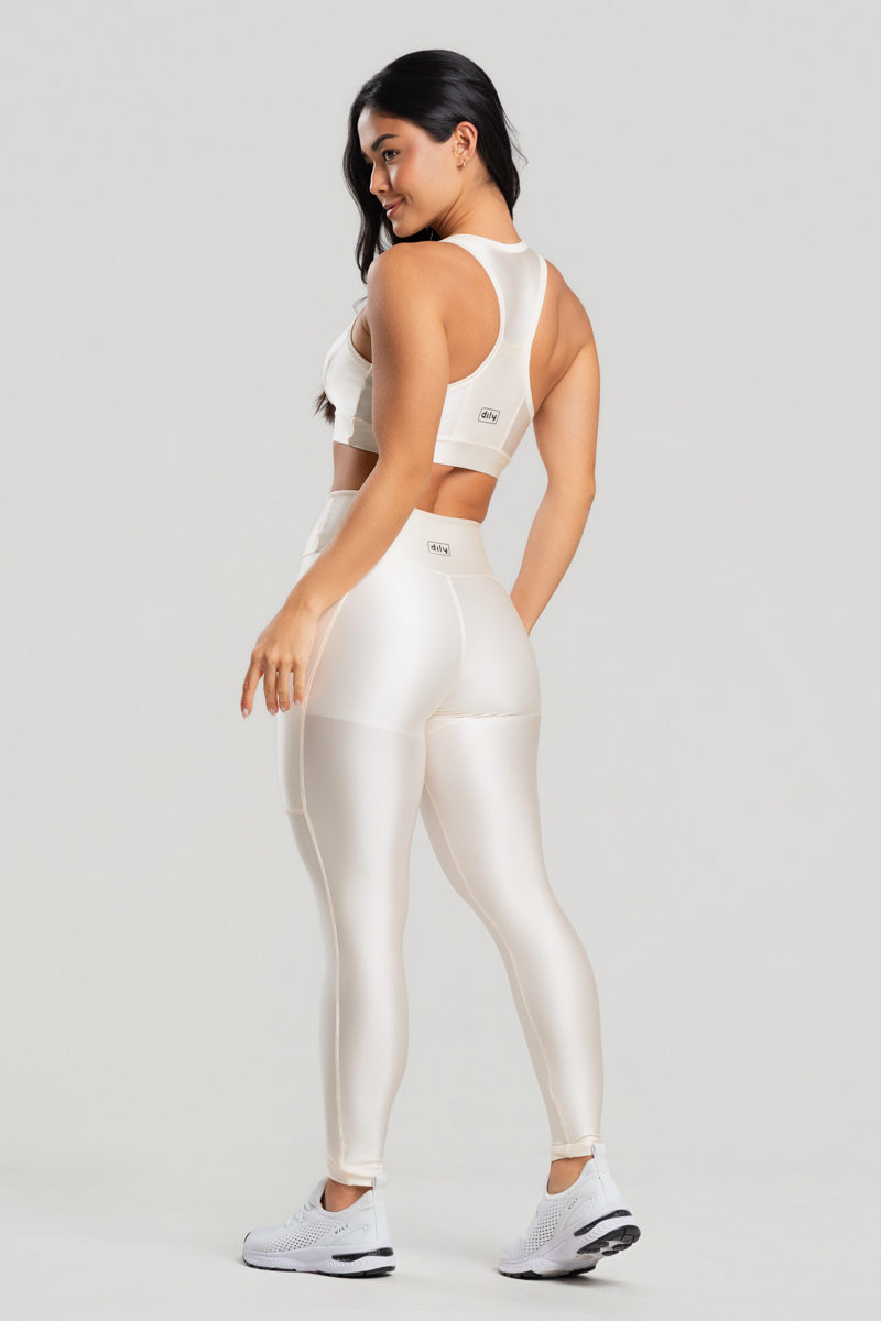 12 calca legging fitness poliamida metalic com bolsos off white