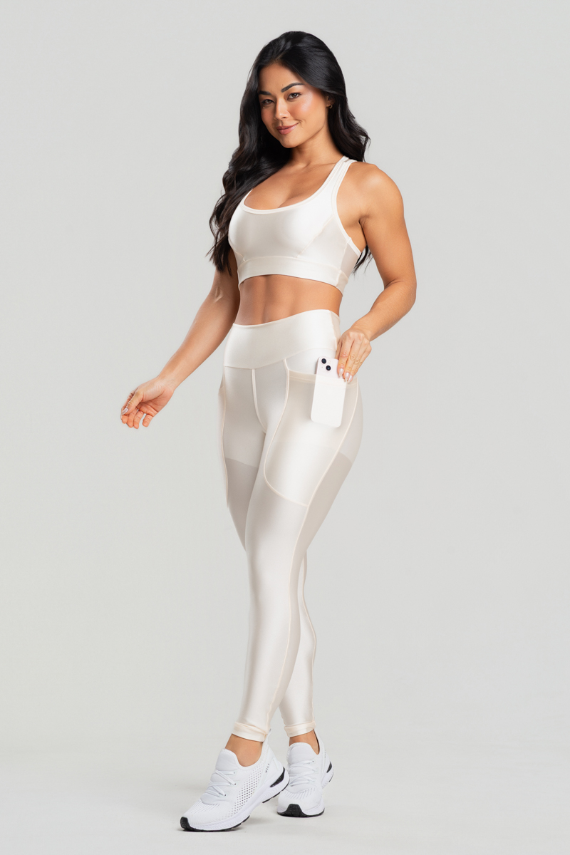 14 calca legging fitness poliamida metalic com bolsos off white