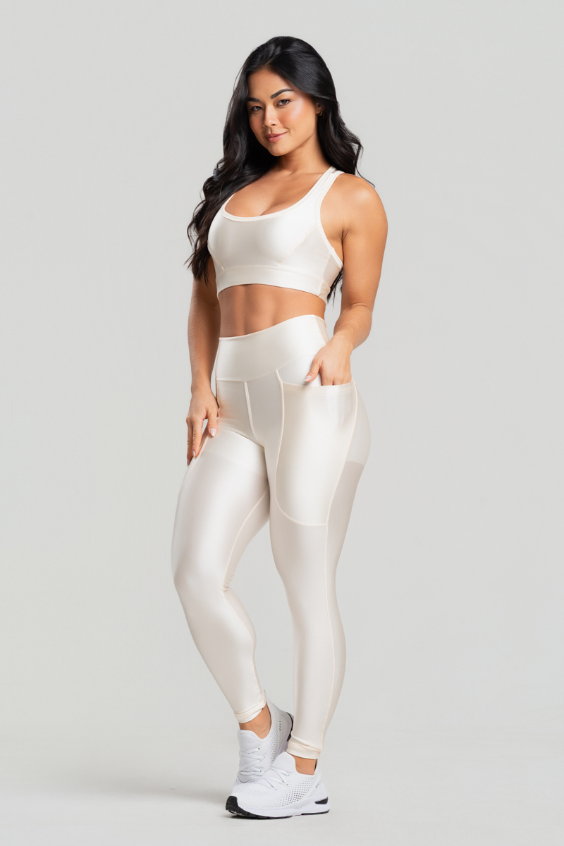15 calca legging fitness poliamida metalic com bolsos off white