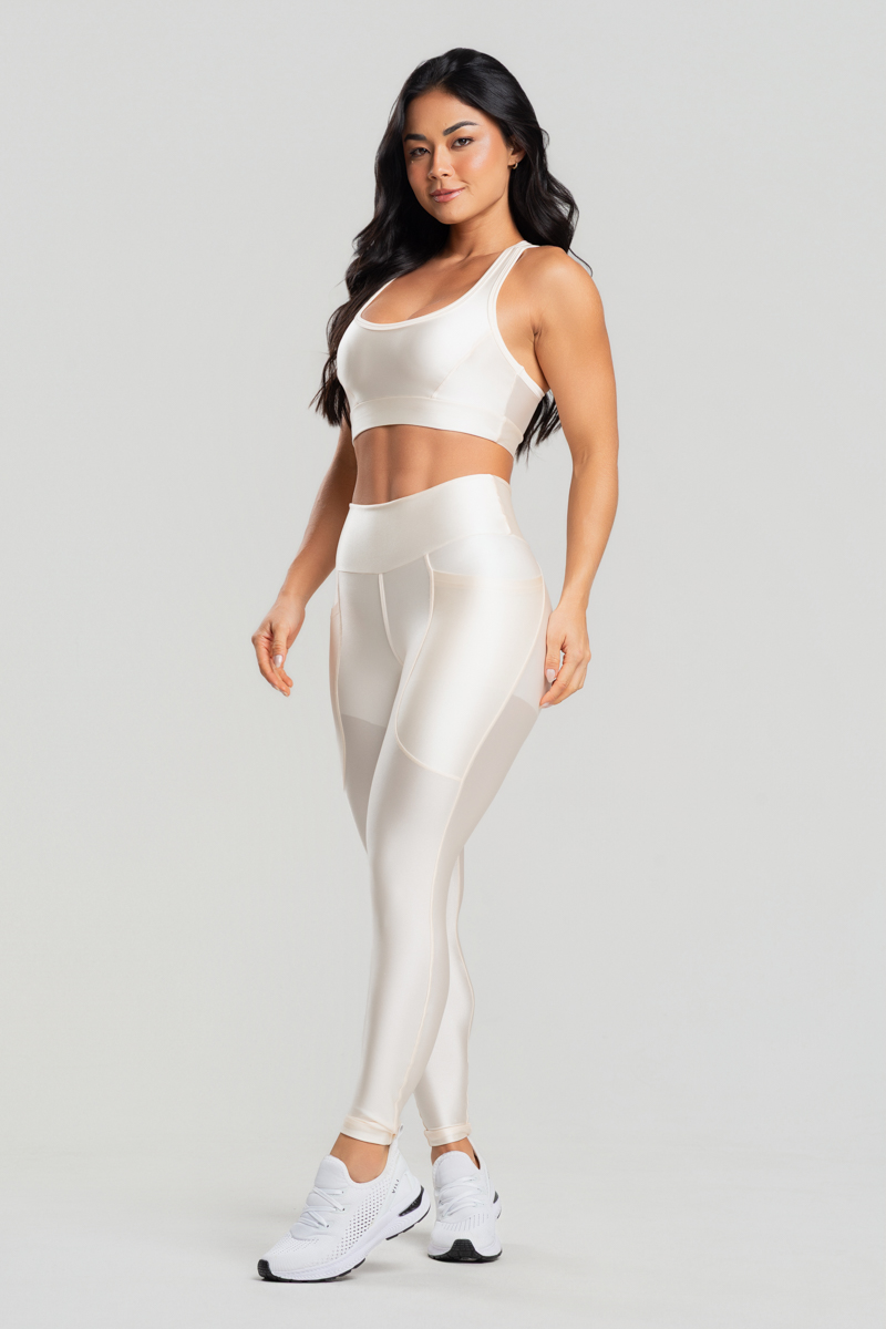 16 calca legging fitness poliamida metalic com bolsos off white
