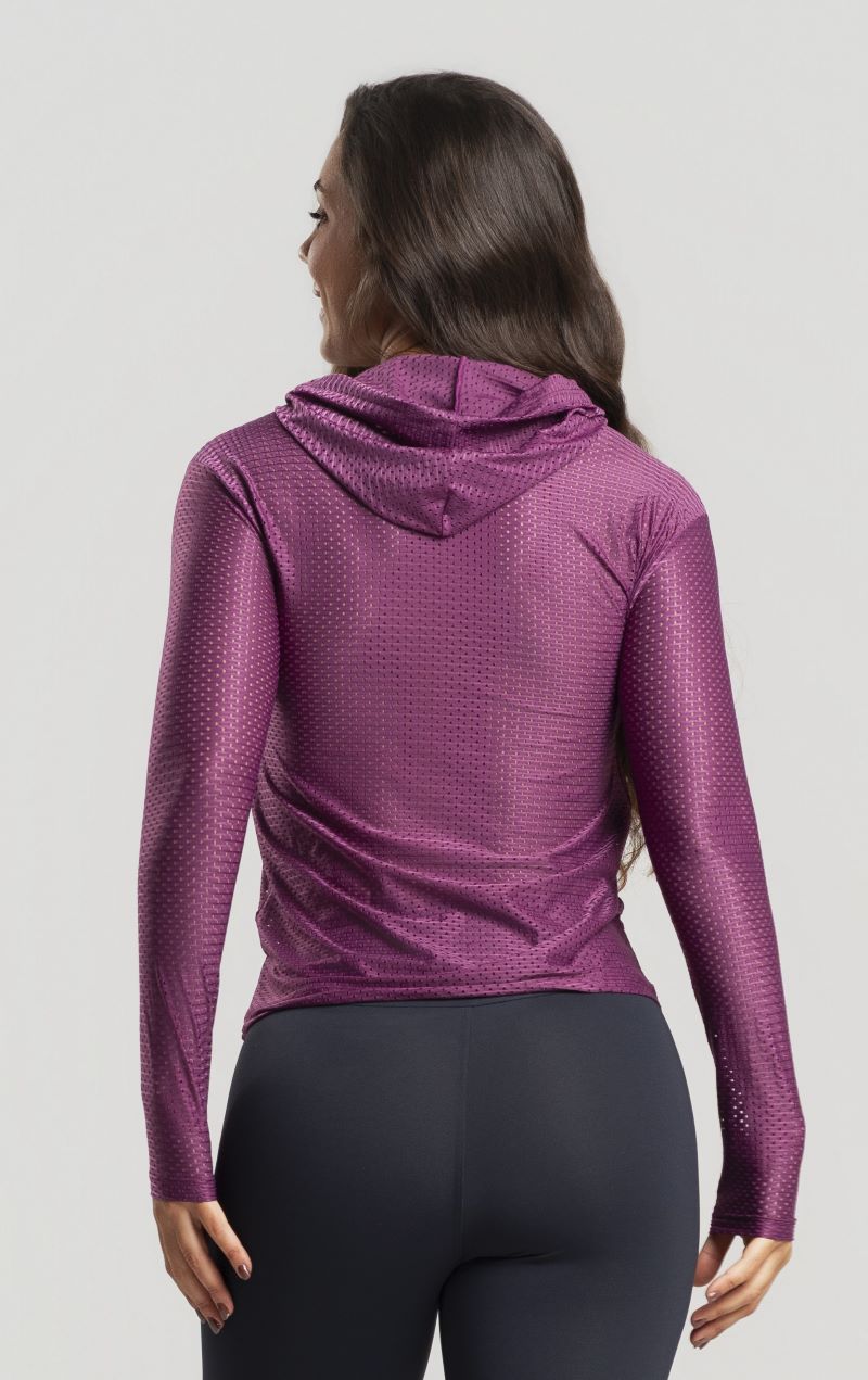 02 blusa com capuz e bolso fitness feminina em poliamida vinho