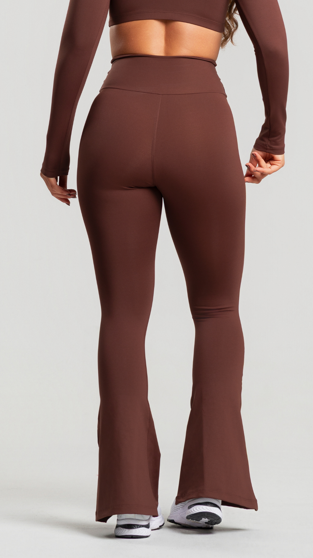 06 calca legging feminina fitness flare marrom