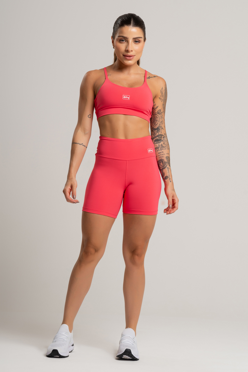 03 shorts fitness feminino basico poliamida coral