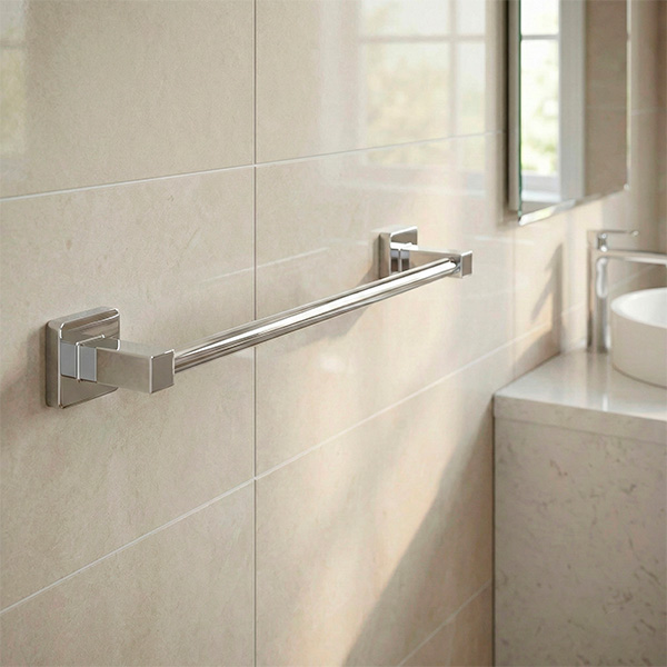 Detalhe do porta toalha rosto Omega cromado