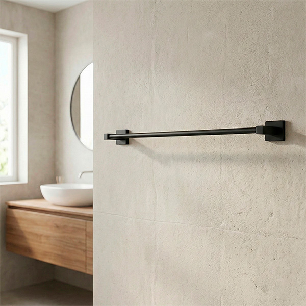Detalhe do porta toalha bastão 57cm Omega Premium Preto Fosco