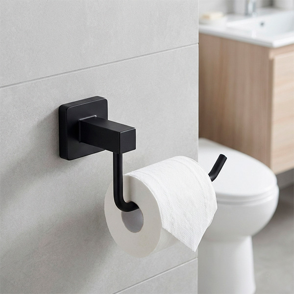 Detalhe da papeleira porta papel Omega Preto Fosco