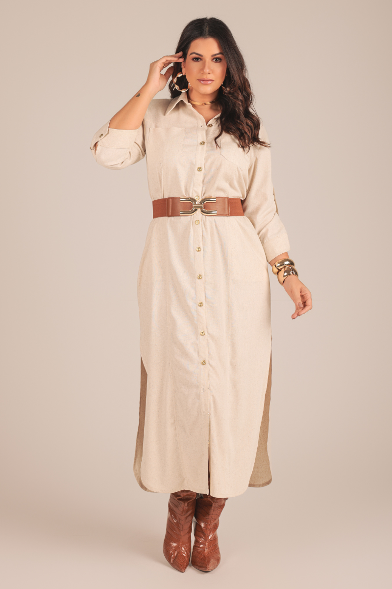 Chemise Longo Chemise Em Linho Chemise Longo De Linho Fendas